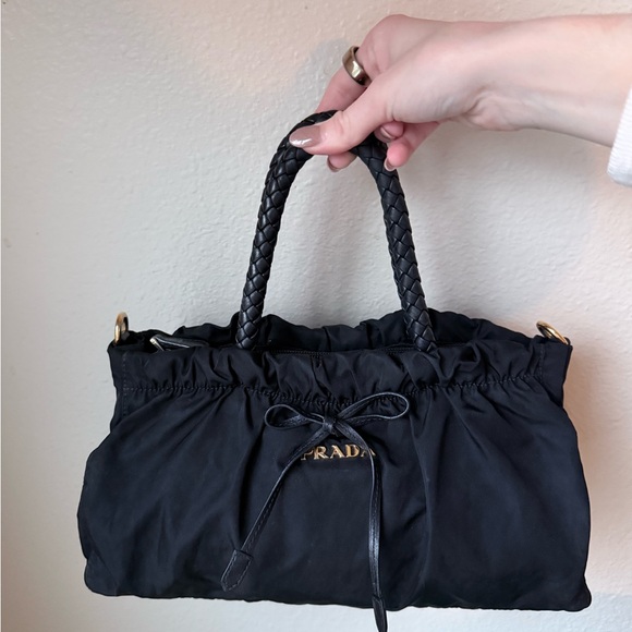 PRADA Tessuto Black Gathered Nylon Shoulder Bag - Picture 1 of 9
